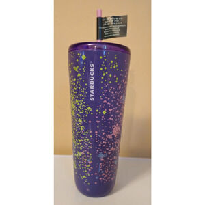 Starbucks 2025 Purple & Lime Green Splatter Hot & Cold Cup 24 oz Venti NEW!